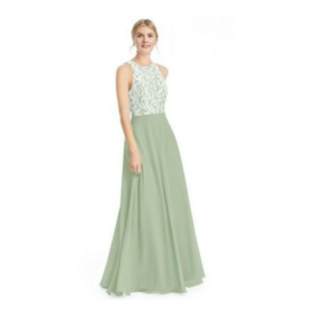 NWT Azazie Kate Bridesmaid Dress Lace Bodice‎ Formal Gown Dusty Sage A8 - Picture 7 of 15